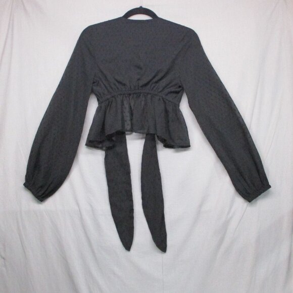 NWT BooHoo Sheer Crop Wrap Top Black Women Size | 6 - Picture 11 of 13